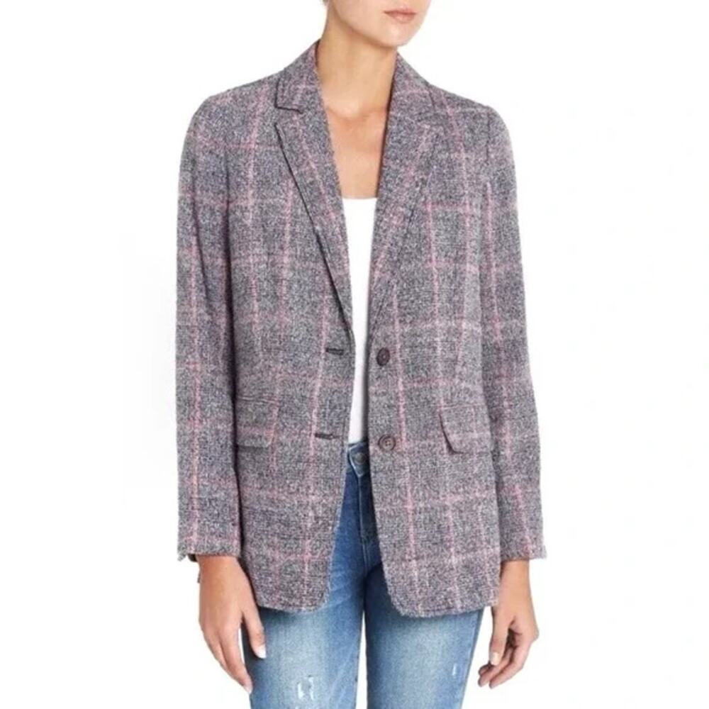 REBECCA TAYLOR Tweedy Blazer Plaid Navy Wool Alpaca Blend - Picture 2 of 10
